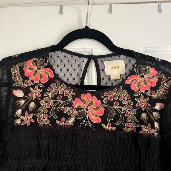 Maeve Anthropologie women’s black Samara mesh lace floral embroidery dress - Picture 3 of 5